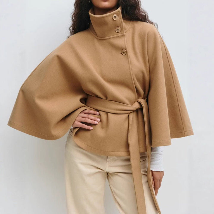 Solange | Furled Belted Wool Cape Coat for Women