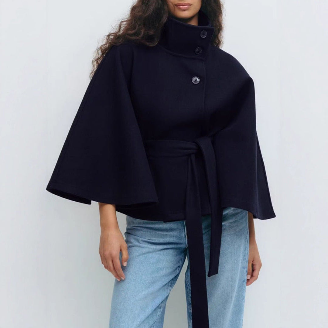 Solange | Furled Belted Wool Cape Coat for Women