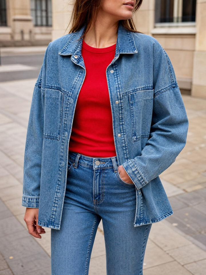 Liliane | Scuffed Oversized Denim Overshirt Shirt Jacket for Women