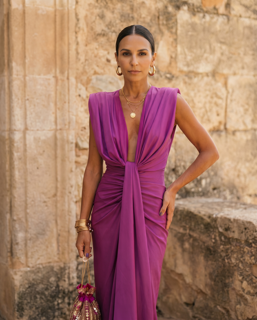 Jade | Shirred High Slit Evening Dress for Women