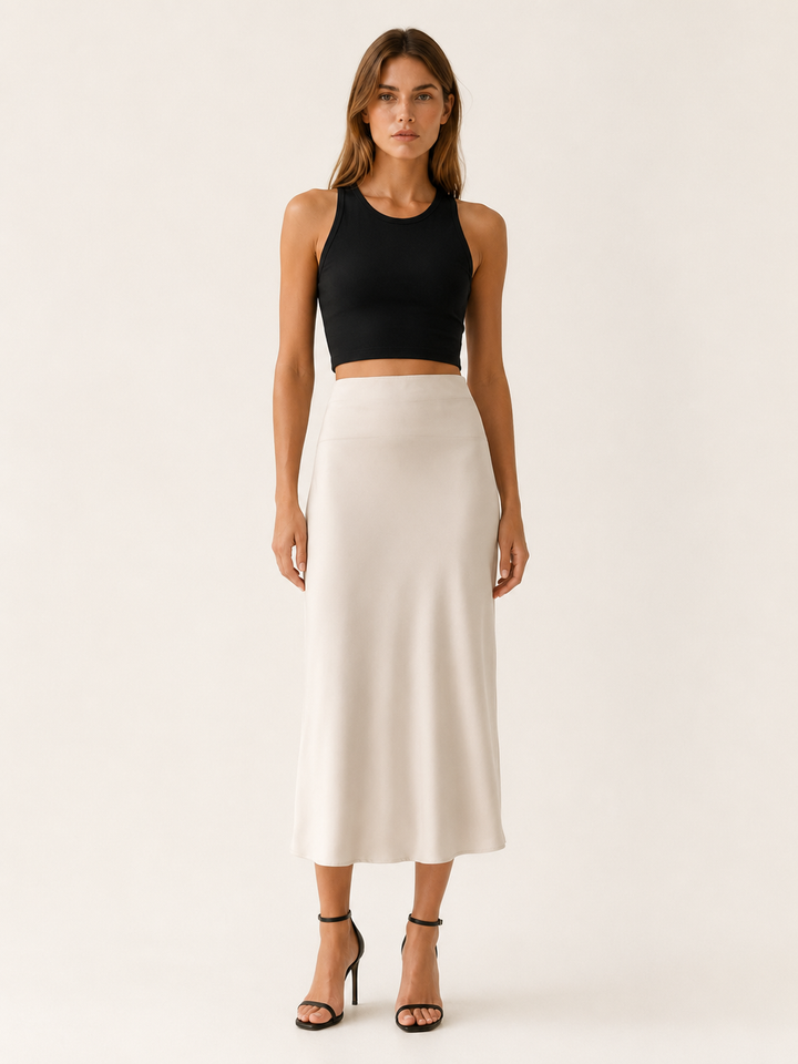 Maribel | Rippling Satin High Waist Midi Skirt for Women