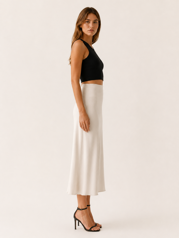 Maribel | Rippling Satin High Waist Midi Skirt for Women
