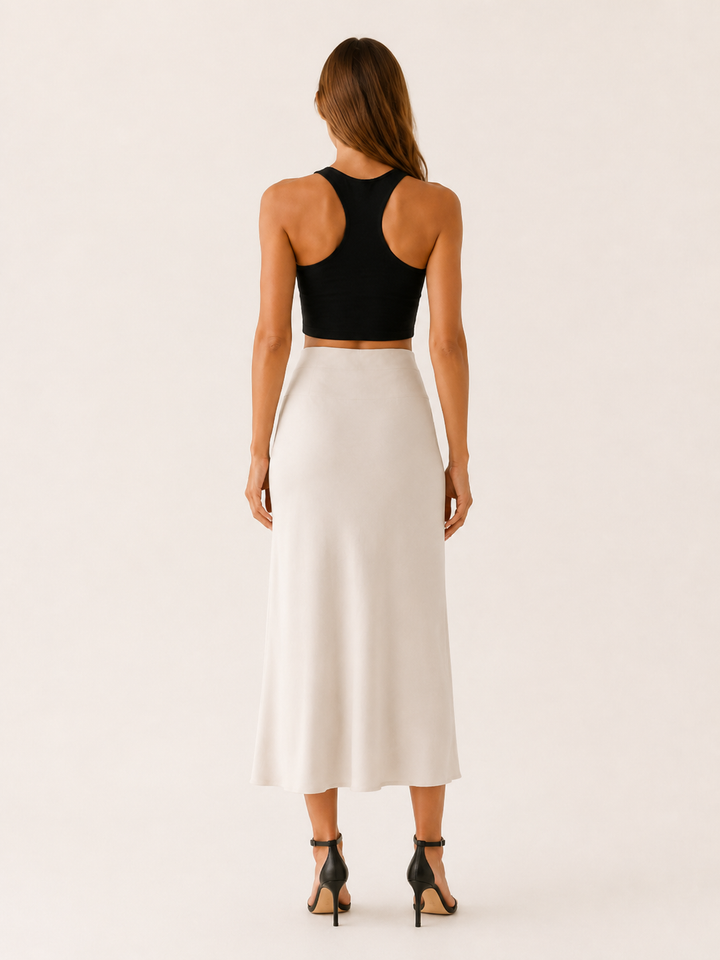 Maribel | Rippling Satin High Waist Midi Skirt for Women
