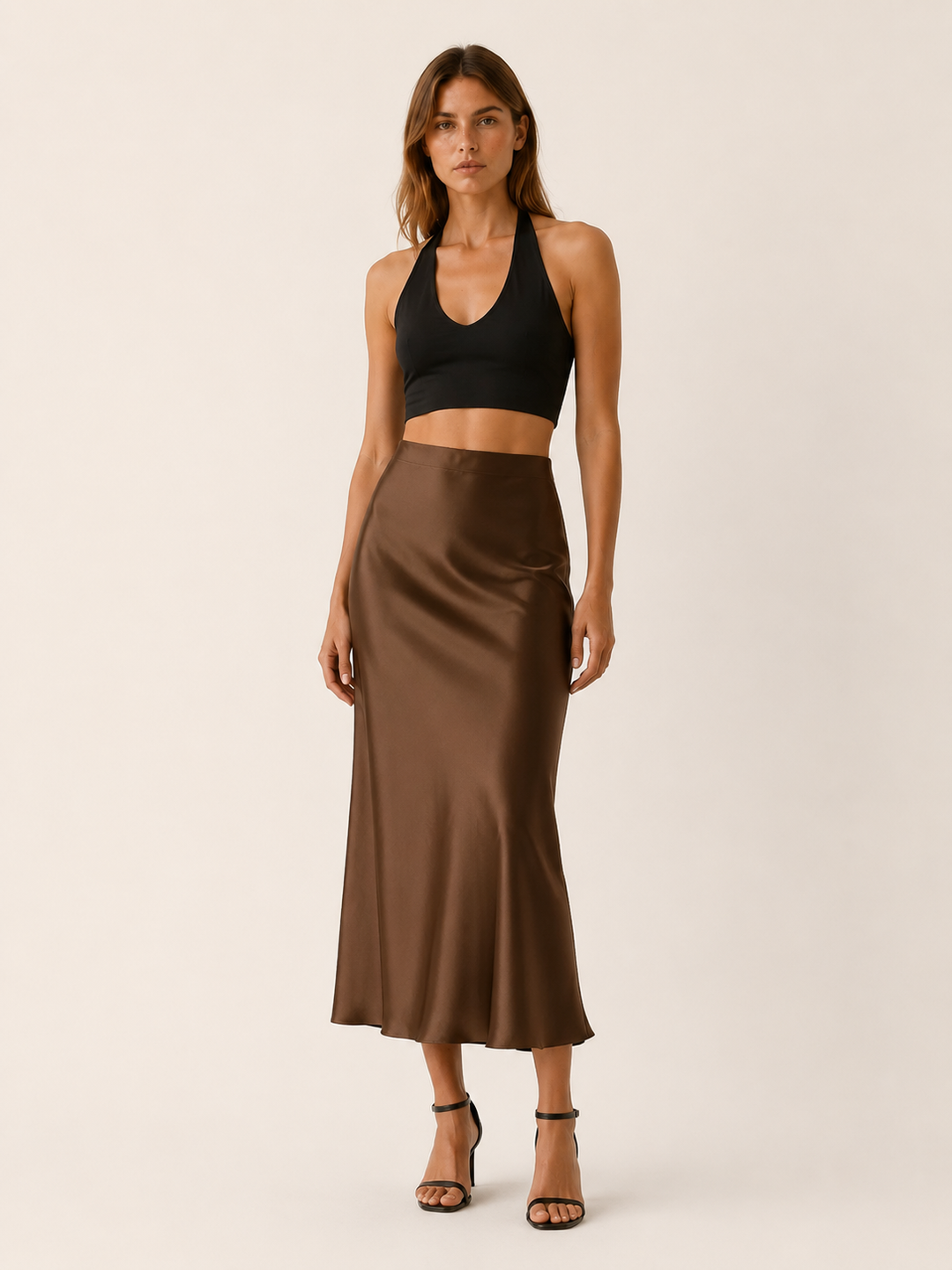 Maribel | Rippling Satin High Waist Midi Skirt for Women
