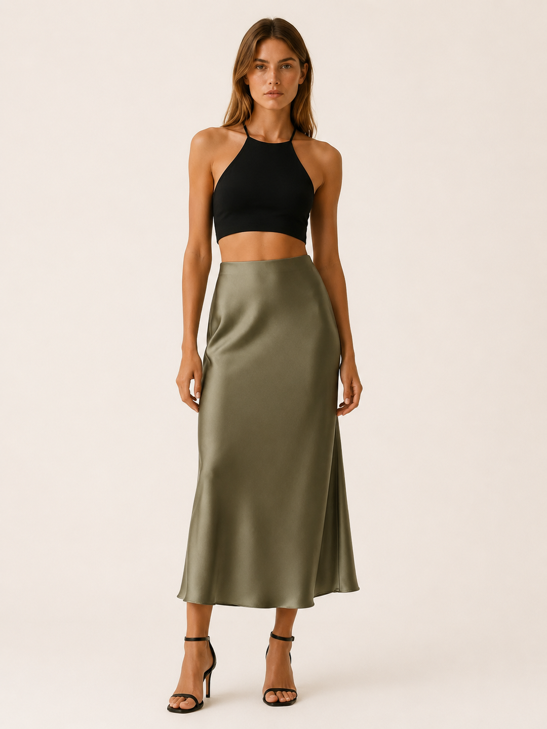 Maribel | Rippling Satin High Waist Midi Skirt for Women