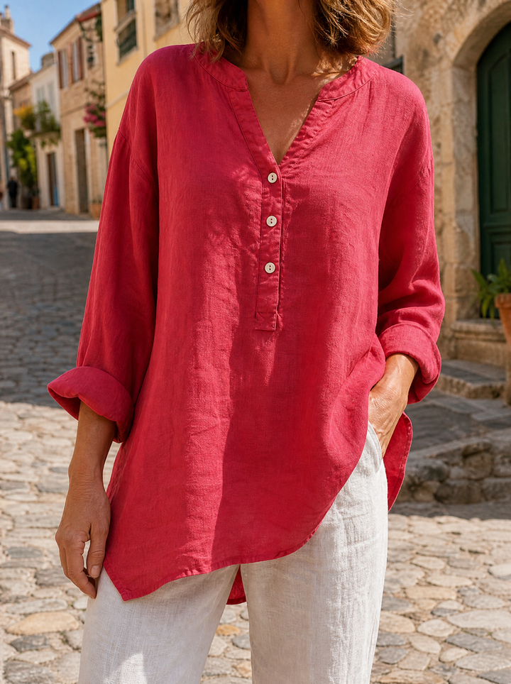 Micheline | Tapered V Neck Button Down Shirt for Women