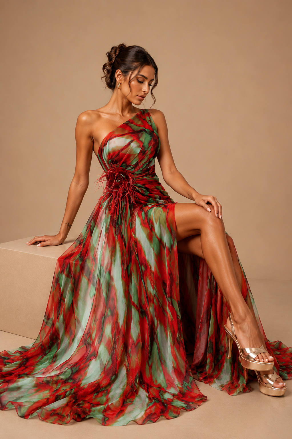 Maud | Slitted One Shoulder Evening Dress for Women