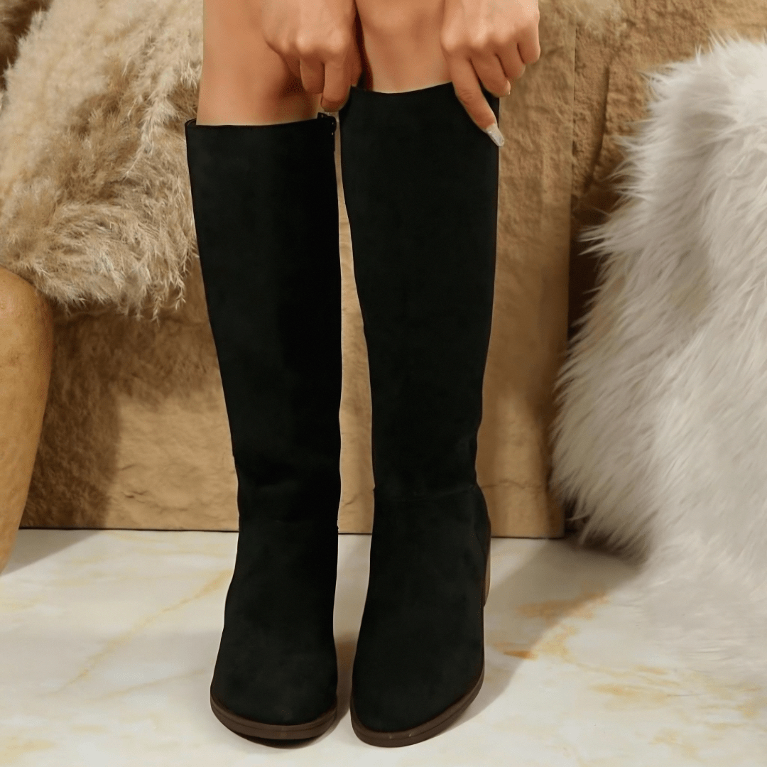 Helene | Lined Wide Calf Faux Suede Knee High Boots for Women
