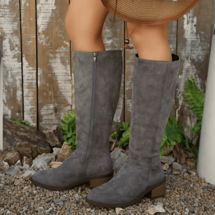Helene | Lined Wide Calf Faux Suede Knee High Boots for Women