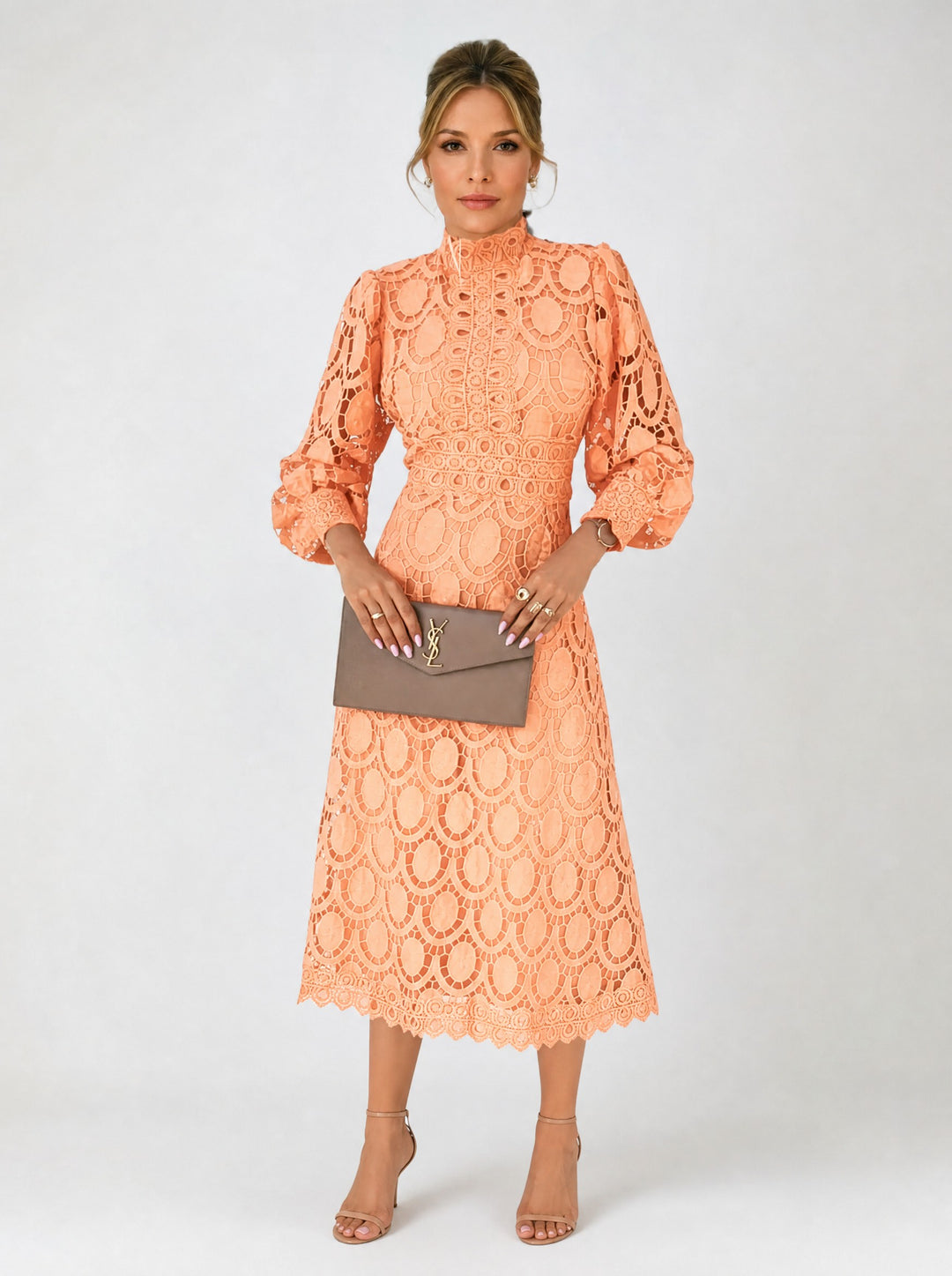 Odalie French lace dress, apricot