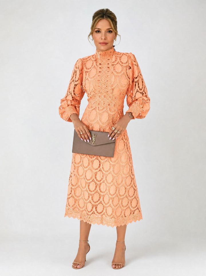 Odalie French lace dress, apricot