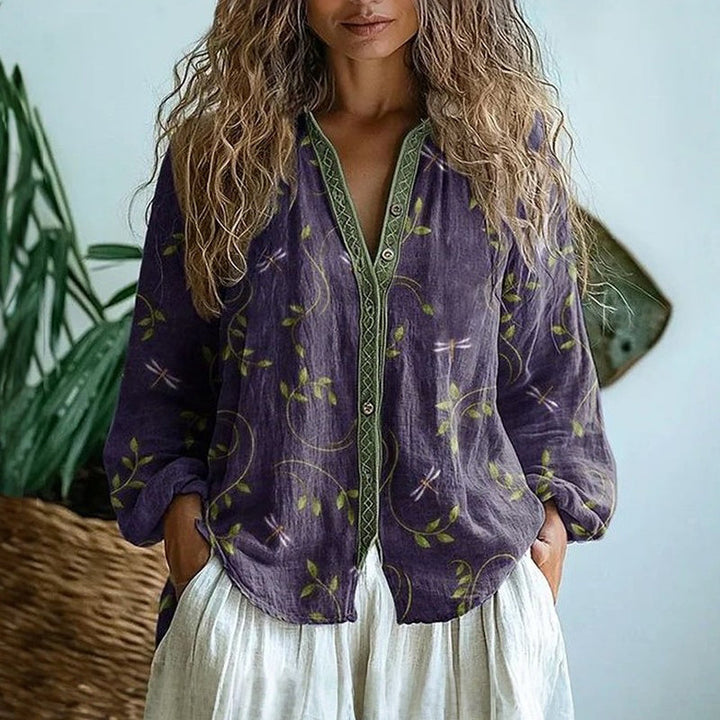 Georgia | Embroidered V Neck Long Sleeve Blouse for Women