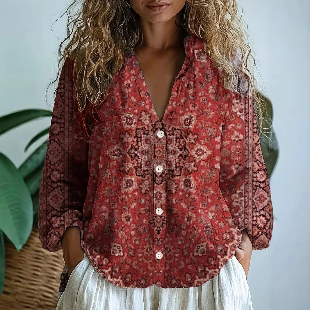 Georgia | Embroidered V Neck Long Sleeve Blouse for Women