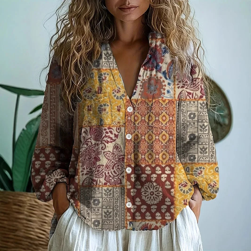 Georgia | Embroidered V Neck Long Sleeve Blouse for Women