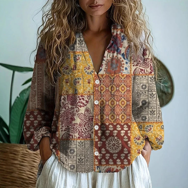 Georgia | Embroidered V Neck Long Sleeve Blouse for Women