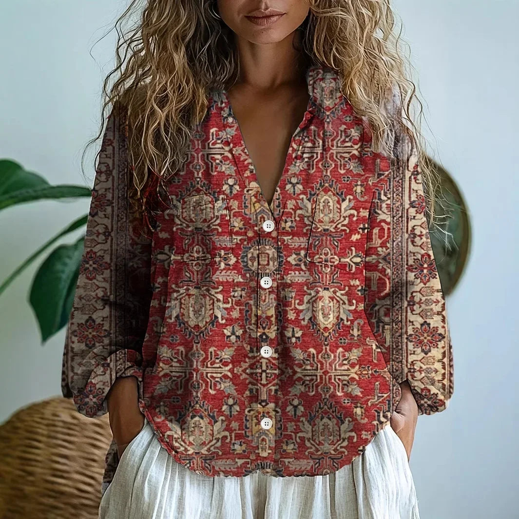 Georgia | Embroidered V Neck Long Sleeve Blouse for Women
