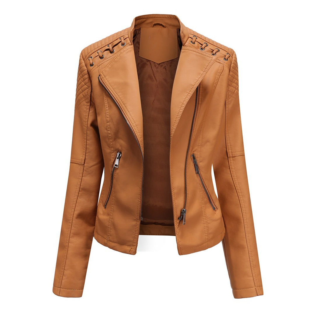 Priscilla | Soft Tan Faux Leather Jacket for Women