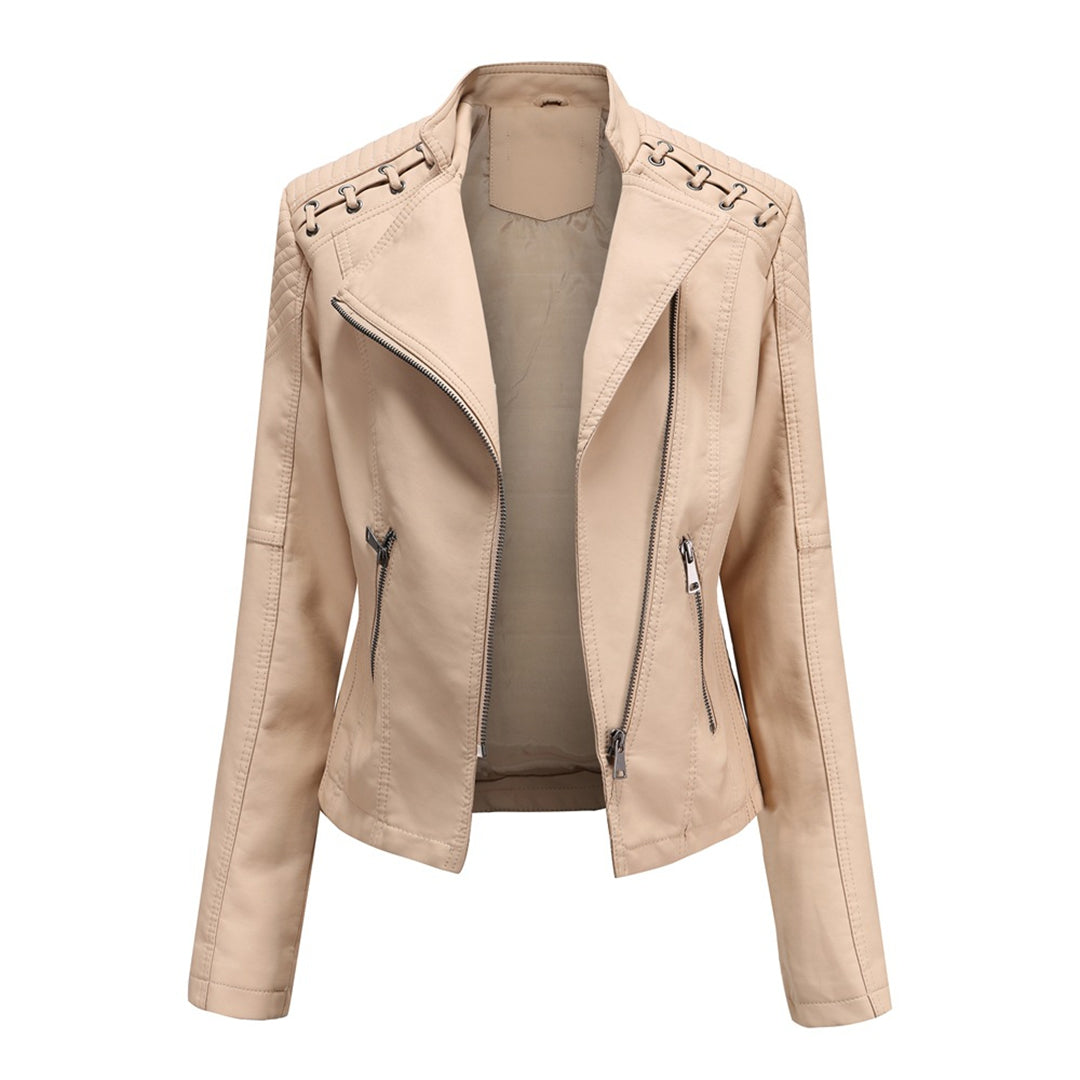 Priscilla | Soft Tan Faux Leather Jacket for Women
