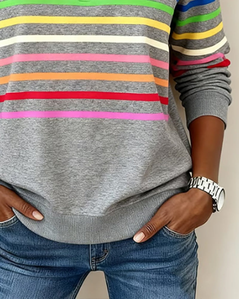 Adelphine — Striped Half Zip Knit Sweater, Rosewood Virginia