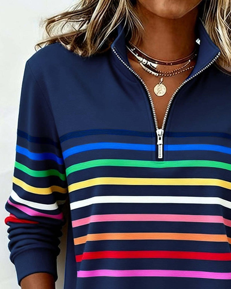 Adelphine — Striped Half Zip Knit Sweater, Rosewood Virginia