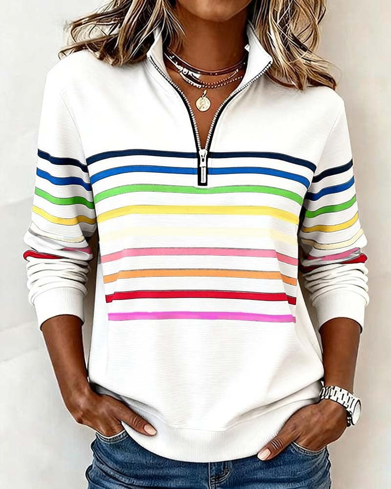Adelphine — Striped Half Zip Knit Sweater, Rosewood Virginia