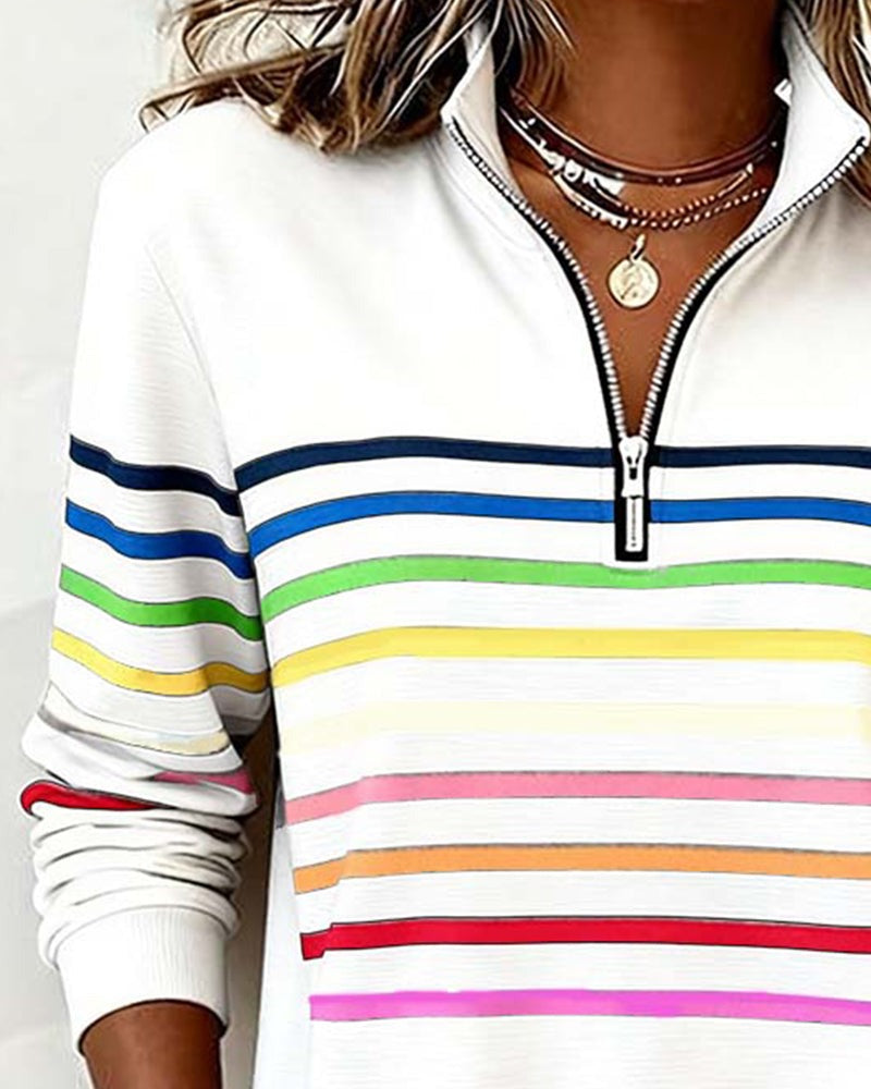 Adelphine — Striped Half Zip Knit Sweater, Rosewood Virginia