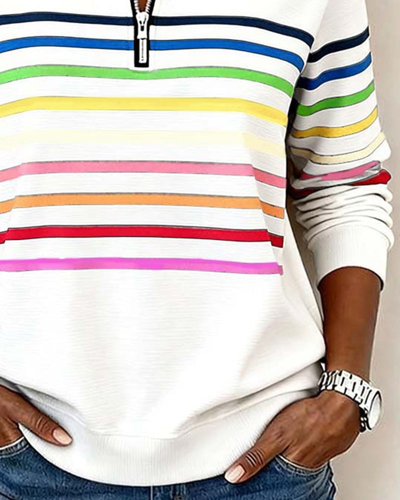 Adelphine — Striped Half Zip Knit Sweater, Rosewood Virginia