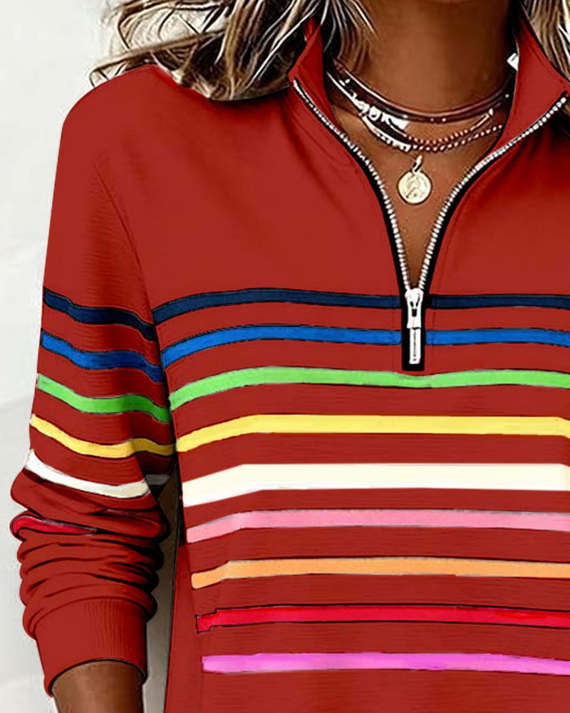 Adelphine — Striped Half Zip Knit Sweater, Rosewood Virginia