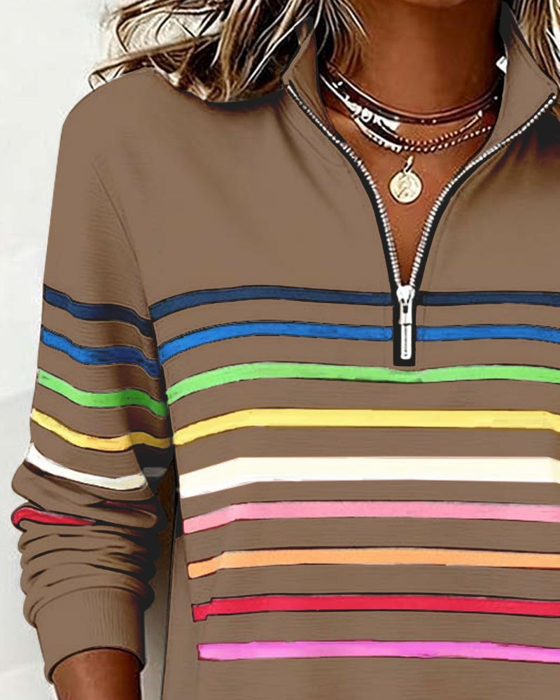 Adelphine — Striped Half Zip Knit Sweater, Rosewood Virginia