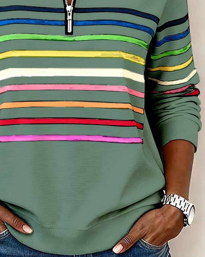 Adelphine — Striped Half Zip Knit Sweater, Rosewood Virginia