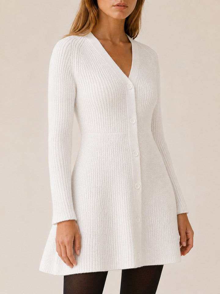 Aloise — Button Front V Neck Knit Sweater Dress (4), Rosewood Virginia