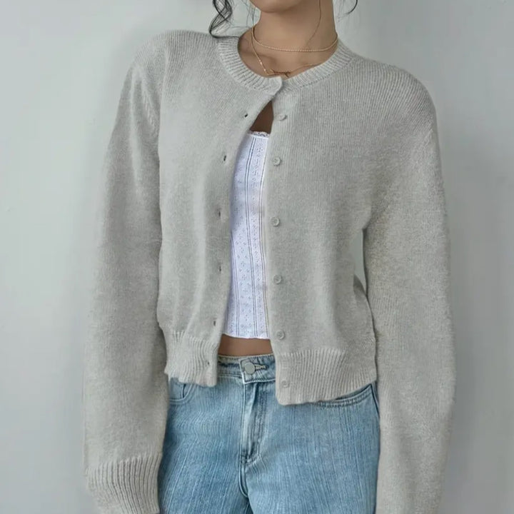 Aricie — Button Front Cropped Cardigan, Rosewood Virginia