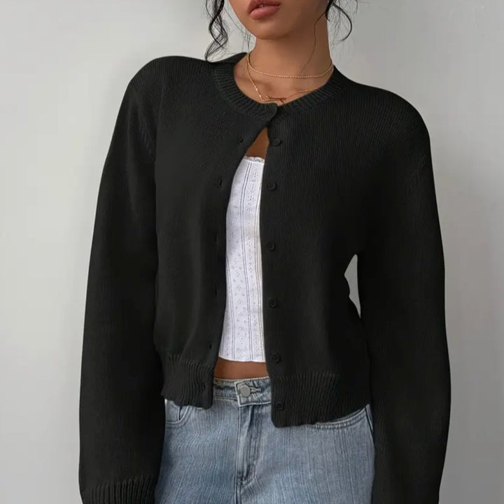 Aricie — Button Front Cropped Cardigan, Rosewood Virginia