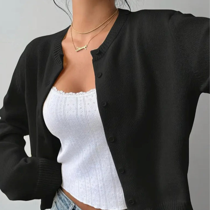 Aricie — Button Front Cropped Cardigan, Rosewood Virginia