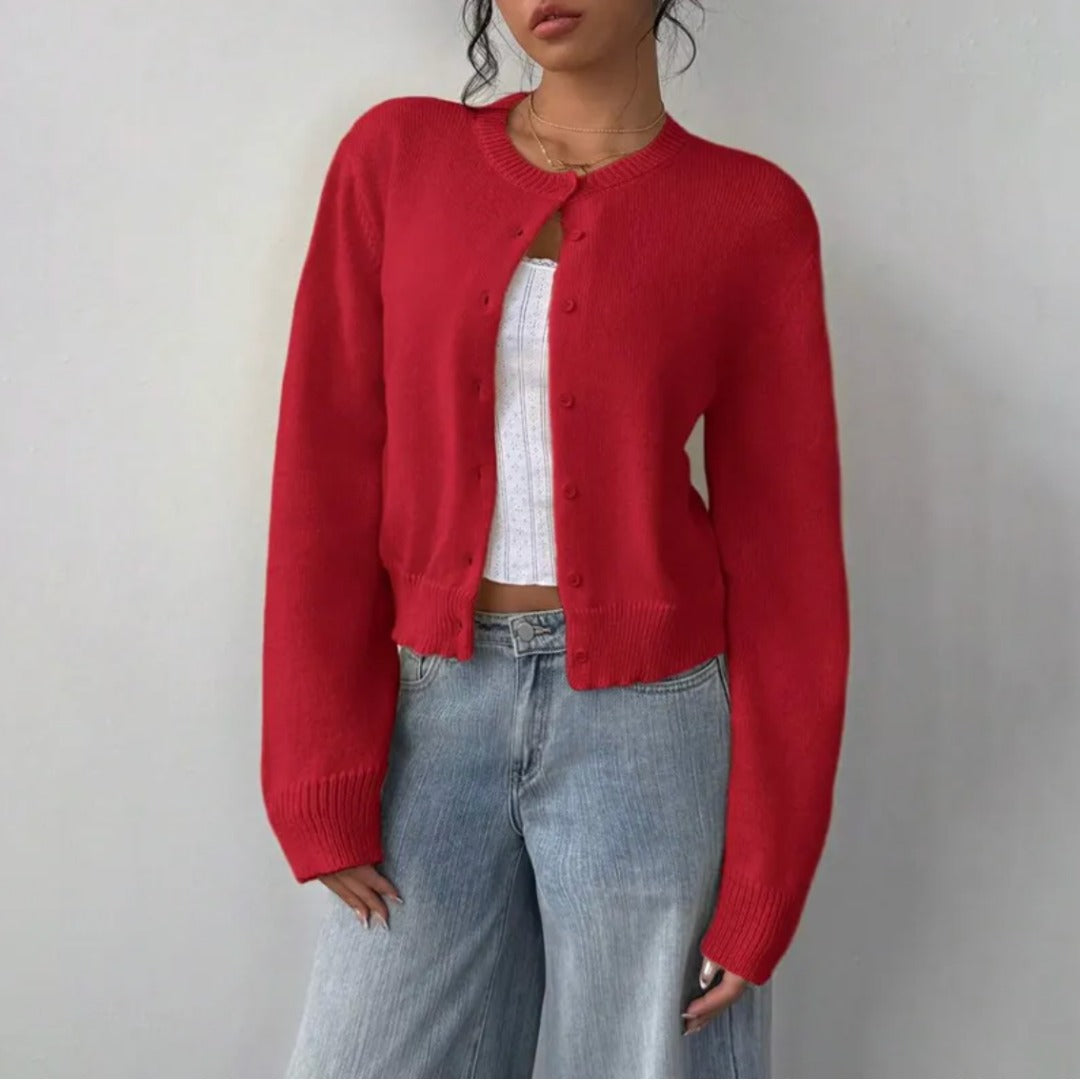 Aricie — Button Front Cropped Cardigan, Rosewood Virginia