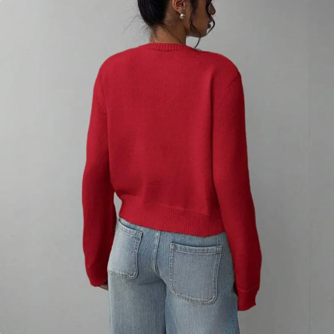 Aricie — Button Front Cropped Cardigan, Rosewood Virginia