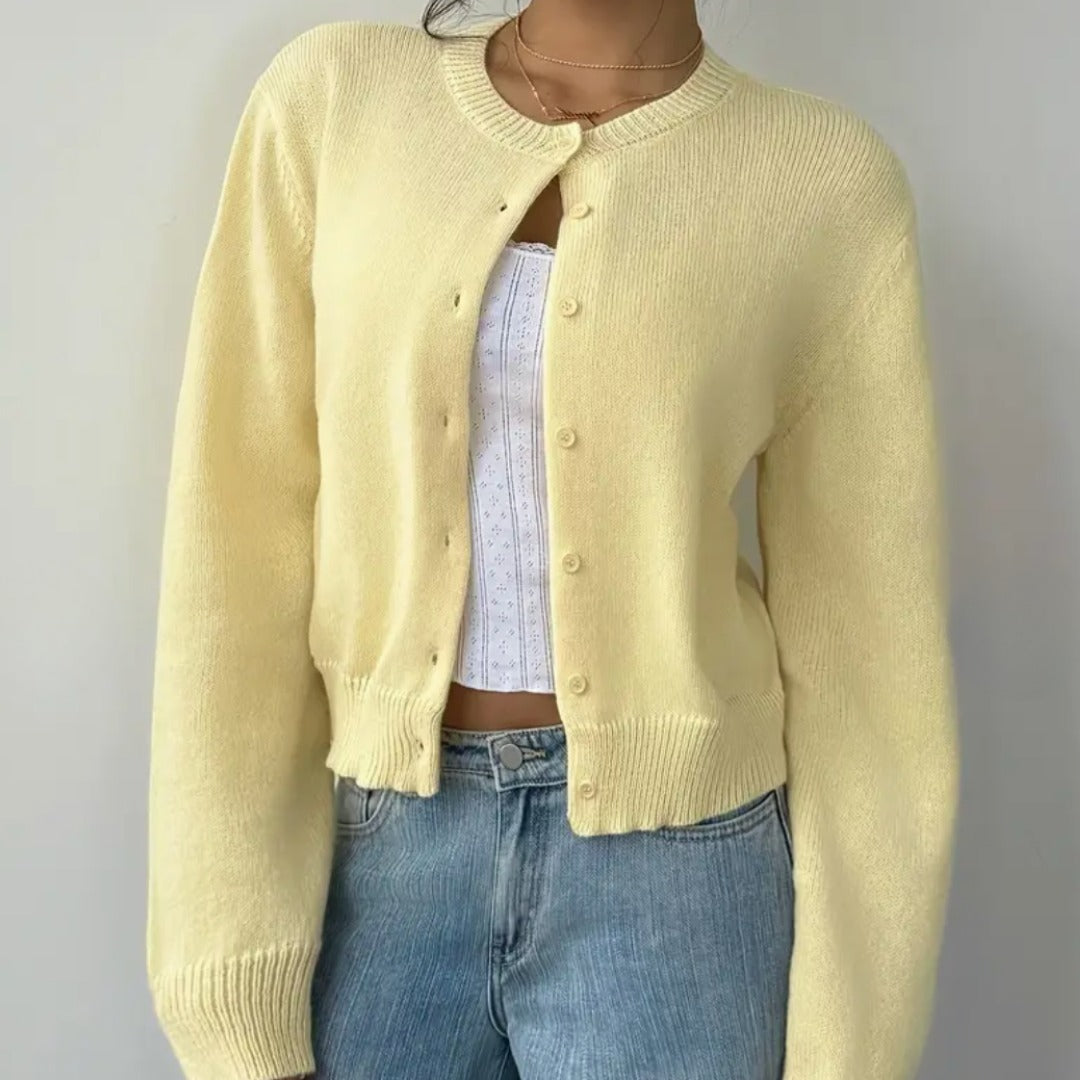 Aricie — Button Front Cropped Cardigan, Rosewood Virginia