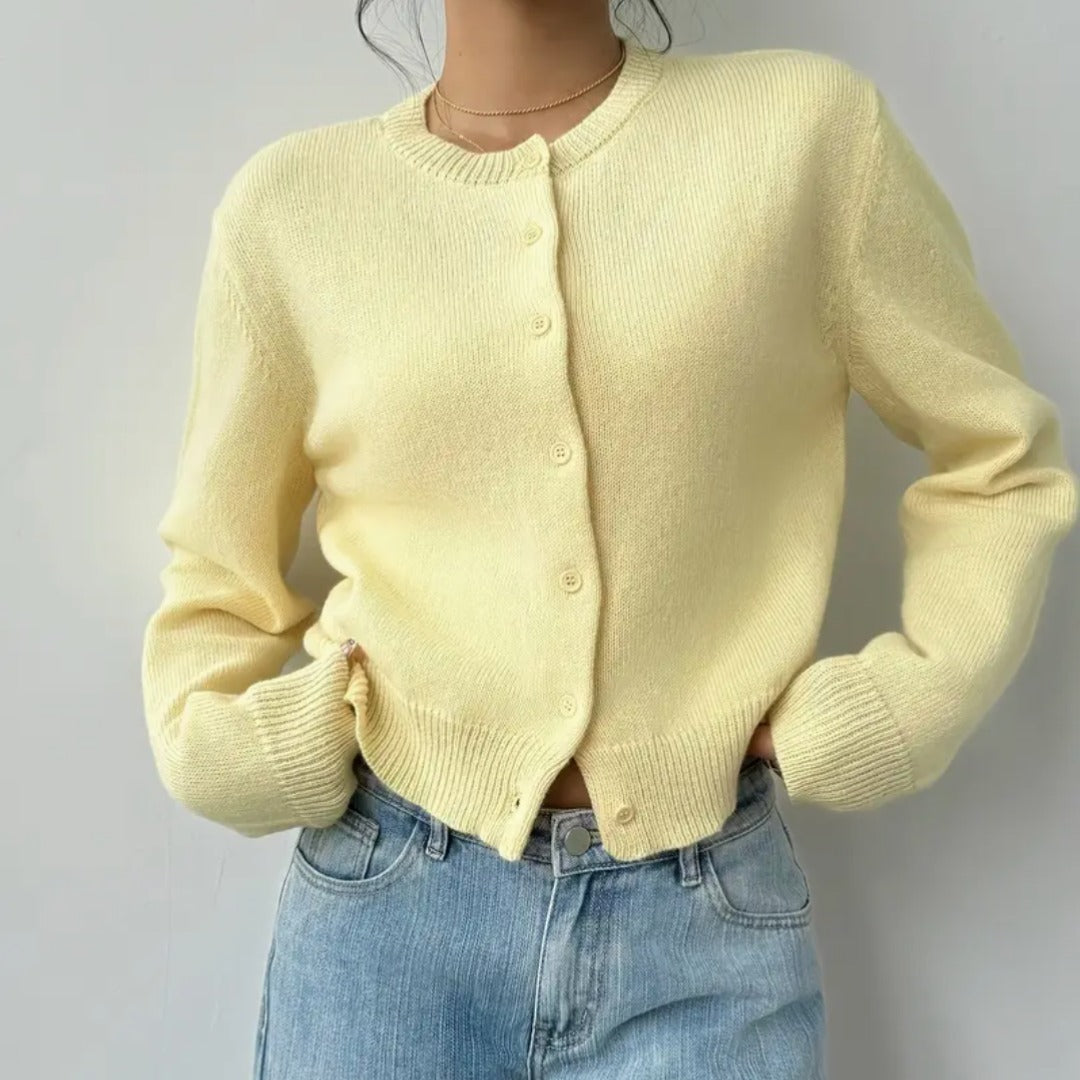 Aricie — Button Front Cropped Cardigan, Rosewood Virginia