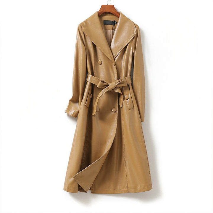 Avelina — Sheepskin Leather Trench Coat, Rosewood Virginia