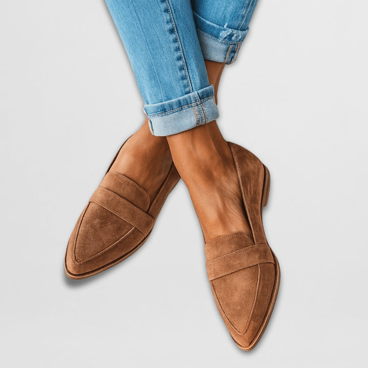 Bellamie — Pointed Toe Suede Loafer Flats, Rosewood Virginia