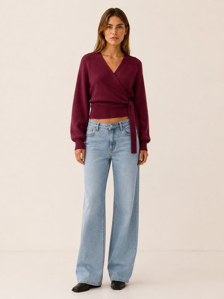 Berthe — V Neck Wrap Knit Top, Rosewood Virginia