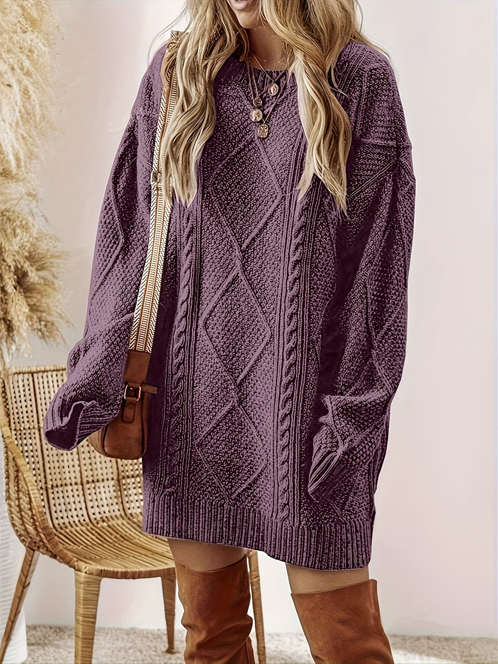 Bettina — Cozy Cable Knit Sweater Dress (2), Rosewood Virginia