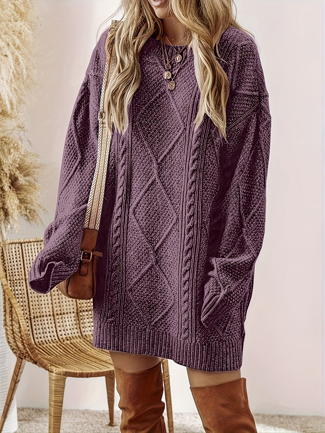 Bettina — Cozy Cable Knit Sweater Dress (2), Rosewood Virginia