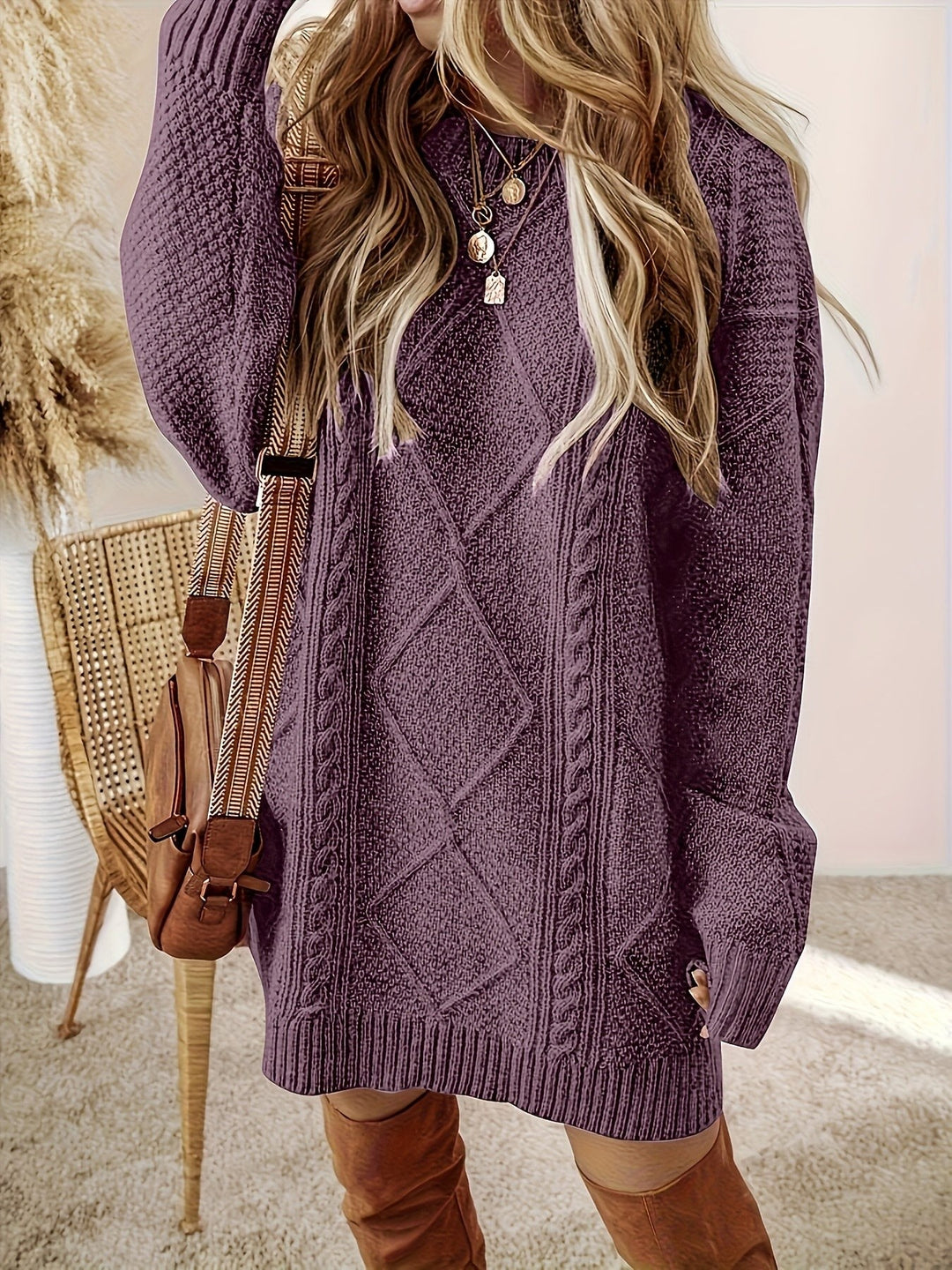 Bettina — Cozy Cable Knit Sweater Dress (4), Rosewood Virginia