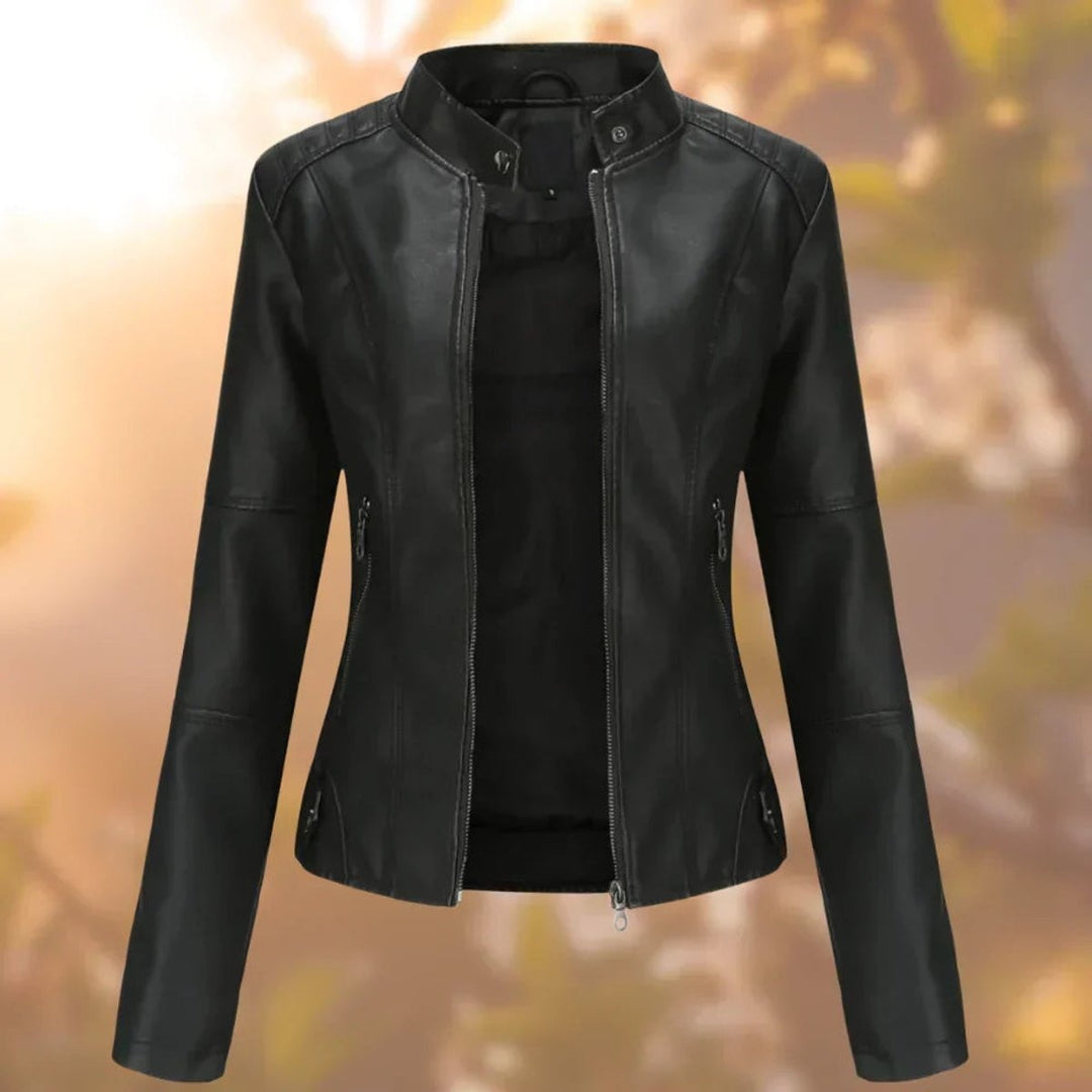 Camila — Slim Fit Faux Leather Bomber Jacket, Rosewood Virginia
