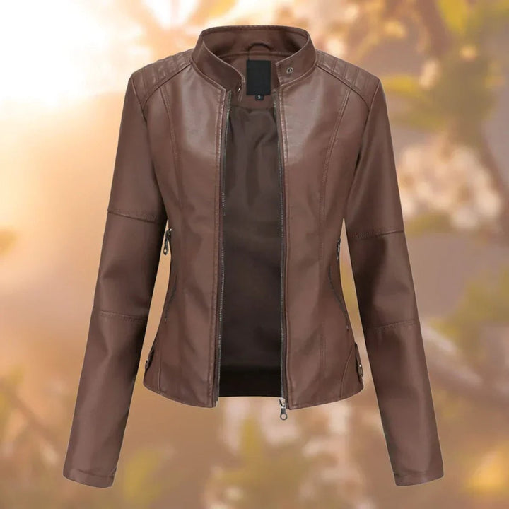 Camila — Slim Fit Faux Leather Bomber Jacket (2), Rosewood Virginia