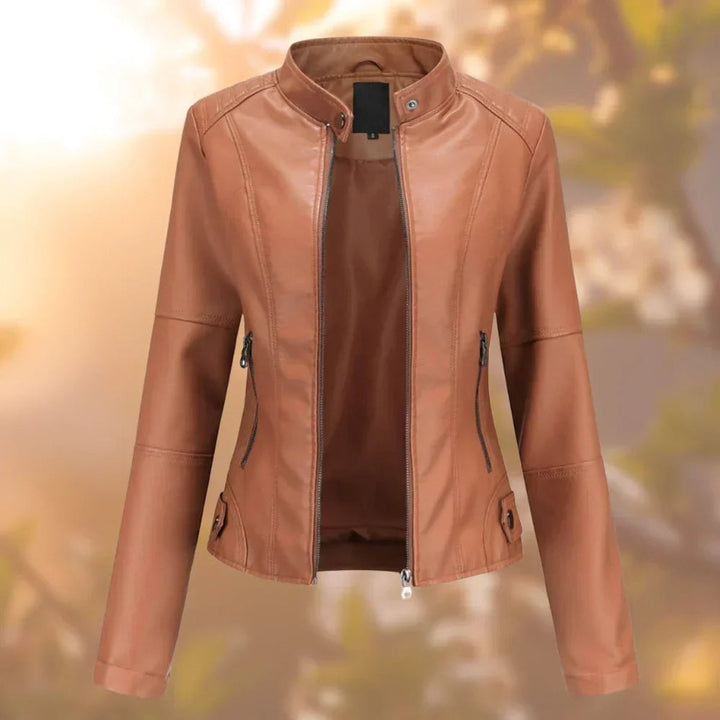 Camila — Slim Fit Faux Leather Bomber Jacket (3), Rosewood Virginia