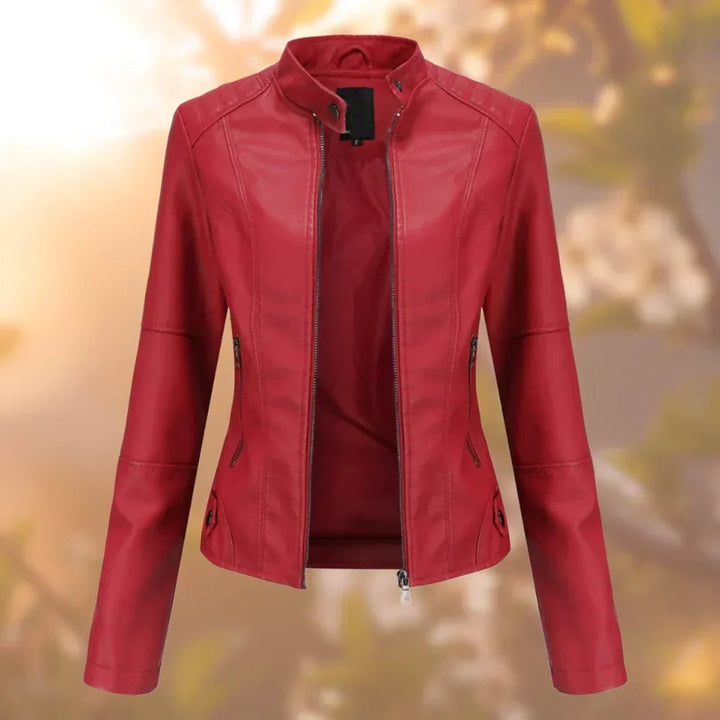 Camila — Slim Fit Faux Leather Bomber Jacket (5), Rosewood Virginia
