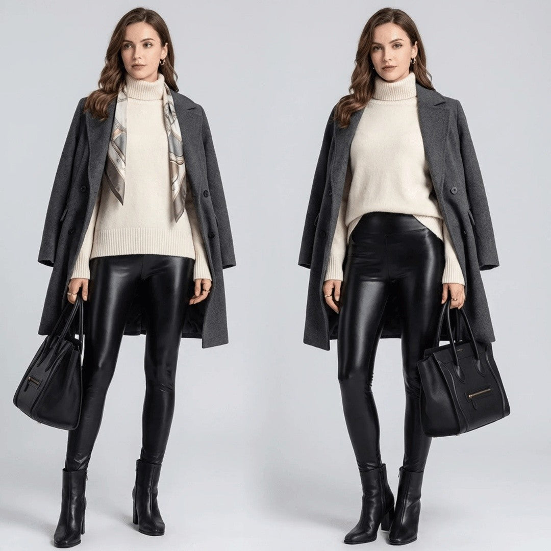 Della — High Waisted Faux Leather Fleece Lined Leggings (5), Rosewood Virginia