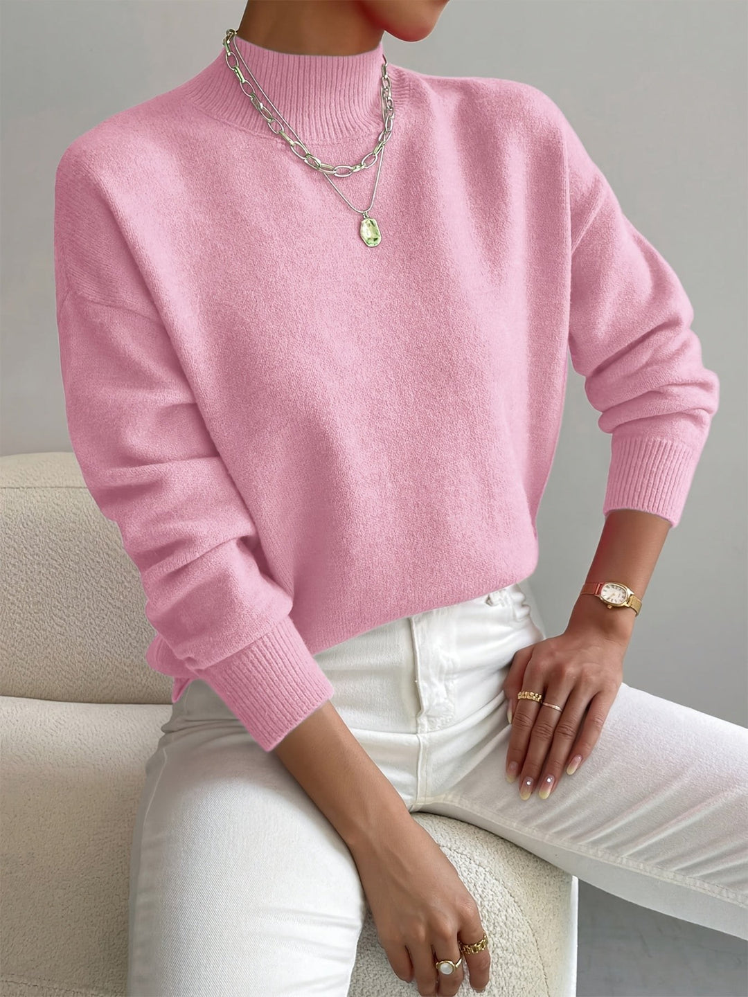 Denise — Soft Mock Neck Knit Sweater (2), Rosewood Virginia
